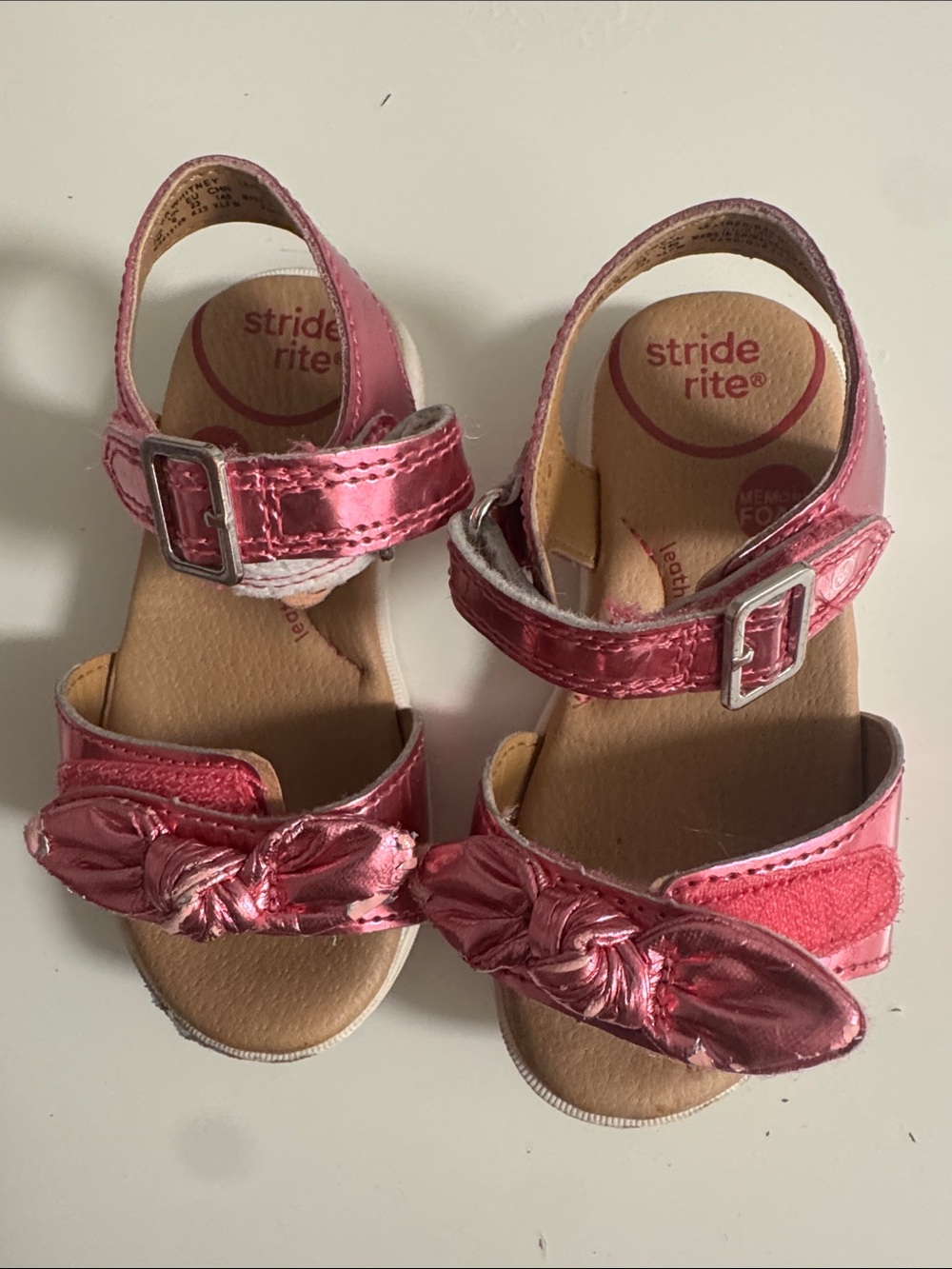Stride Rite Shiny Pink Bow Strap Sandals
